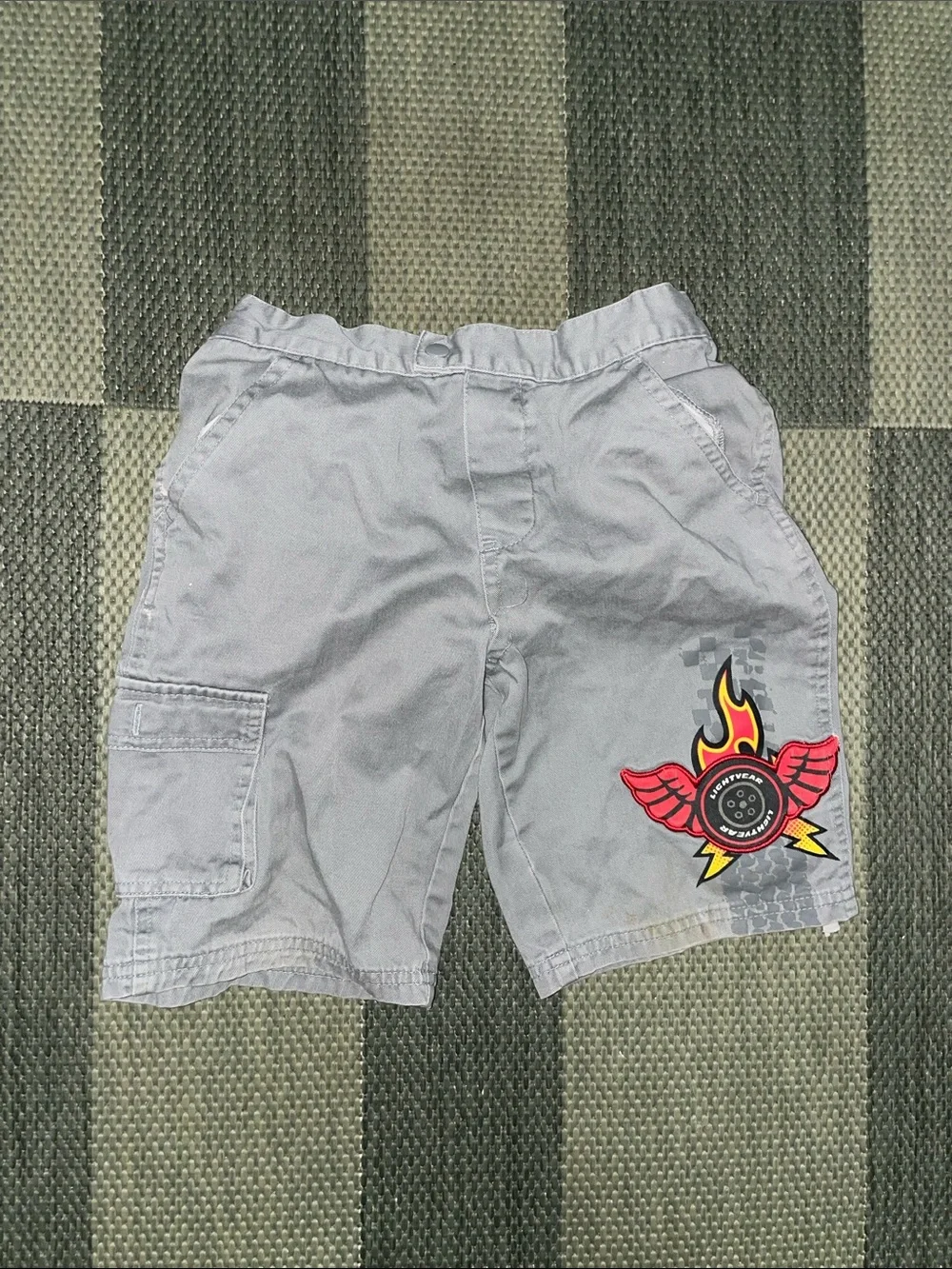 Disney Gray Shorts with Red Wing and Yellow Flame Graphic